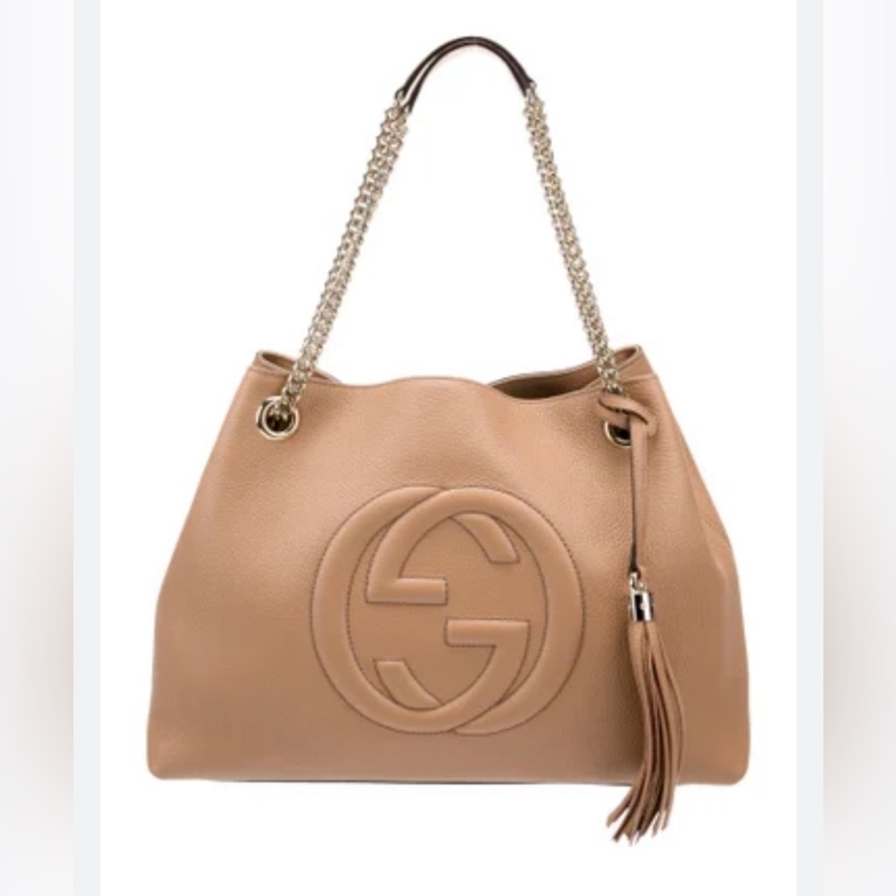 Gucci Beige/Tan Leather Double-G Shoulder Bag with Tassel